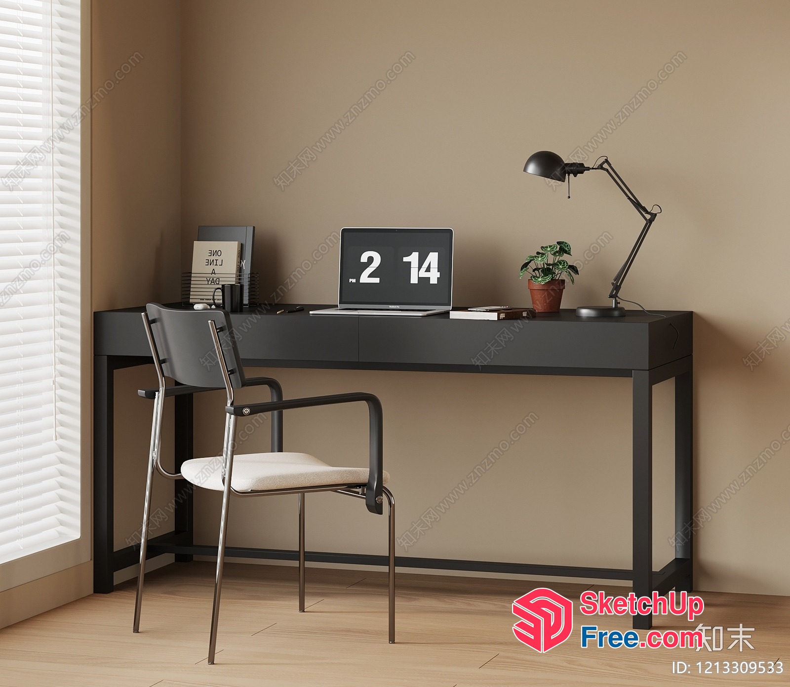 Simple Modern Home Office Setup With Laptop And Desk 3D SketchUp File