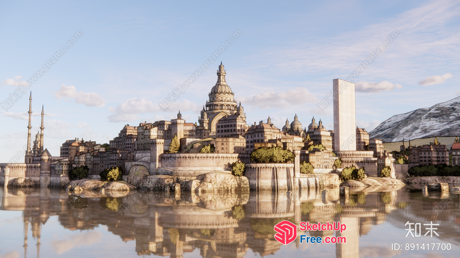 A European-Style City On The Water 3D SketchUp File