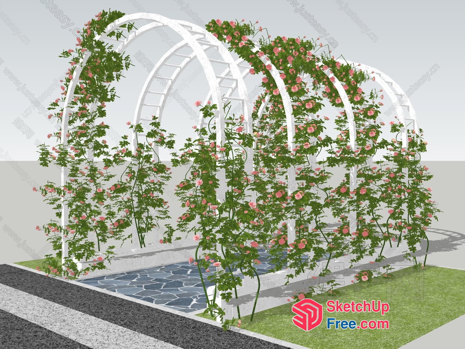 White Arches With Ladders And Pink Flowers 3D SketchUp File
