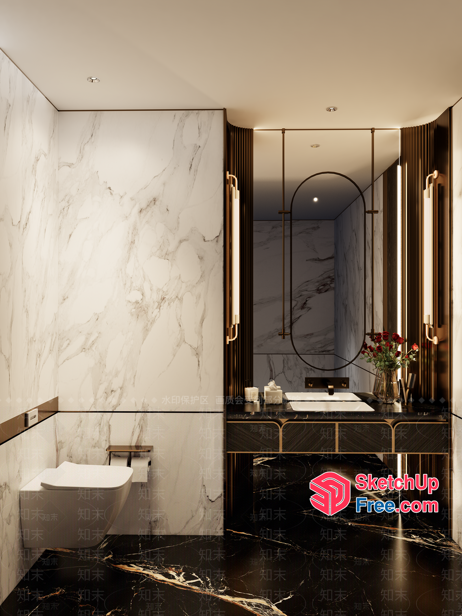 Modern Bathroom Interior Design With Marble And Black Marble 3D SketchUp File