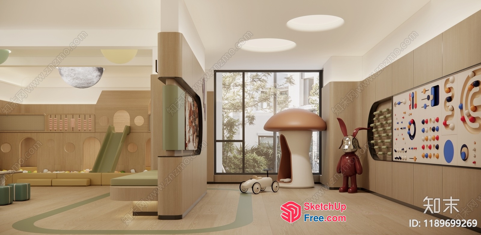 Modern Minimalist Scandinavian Style Children'S Playroom 3D SketchUp File