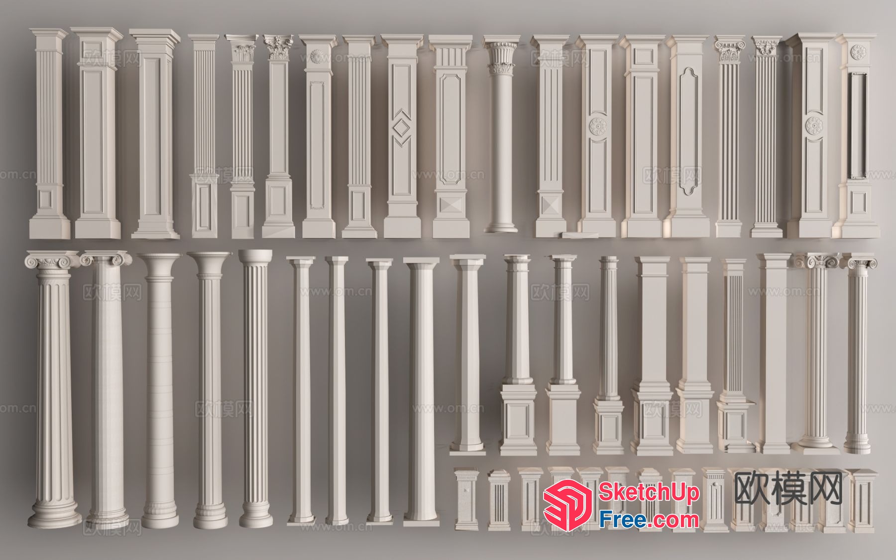 Ornate White Pillars 3D SketchUp File
