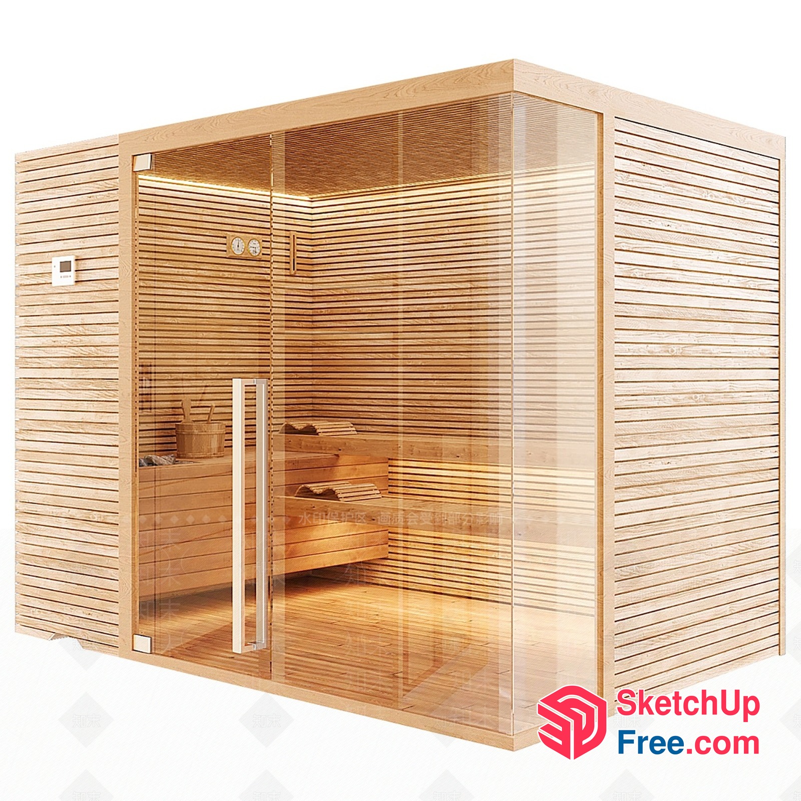 Wooden Sauna Room With Glass Door 3D SketchUp File