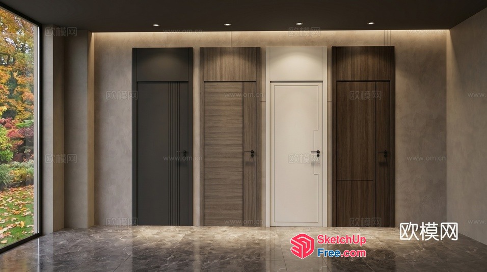 Five Doors And A Wall With A Window 3D SketchUp File