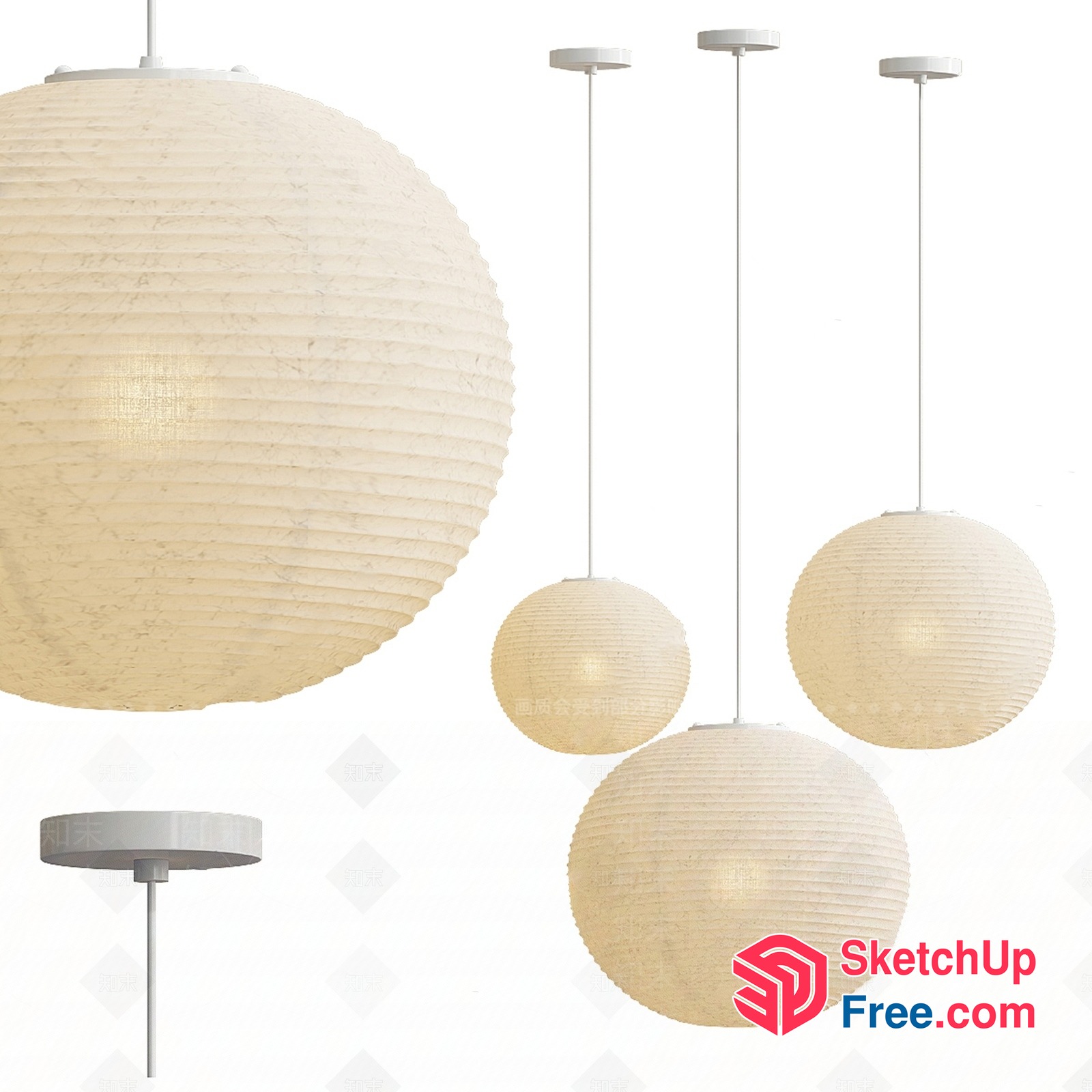 Elegant White Paper Lanterns Illuminating Room 3D SketchUp File