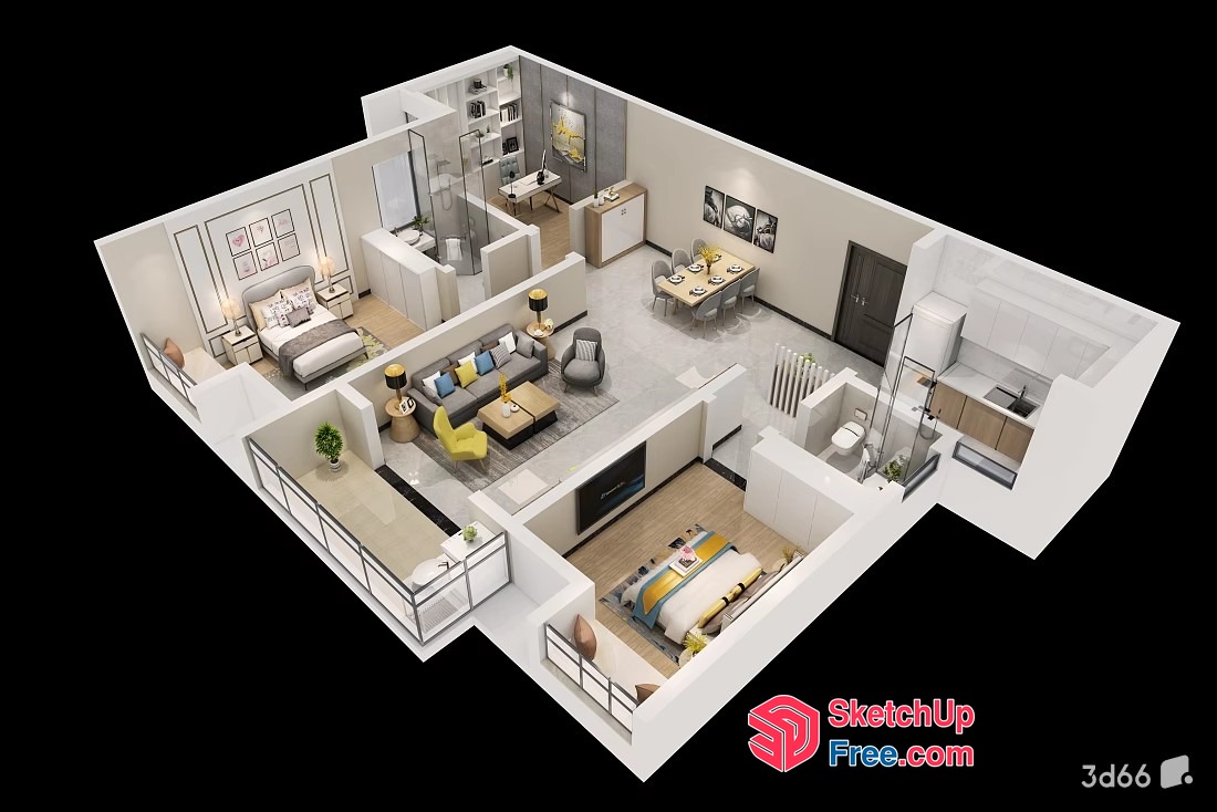 3D Rendering Of A Modern Apartment Interior 3D SketchUp File
