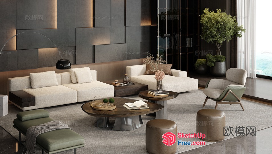 Modern Living Room With Sleek Furniture And Neutral Tones 3D SketchUp File