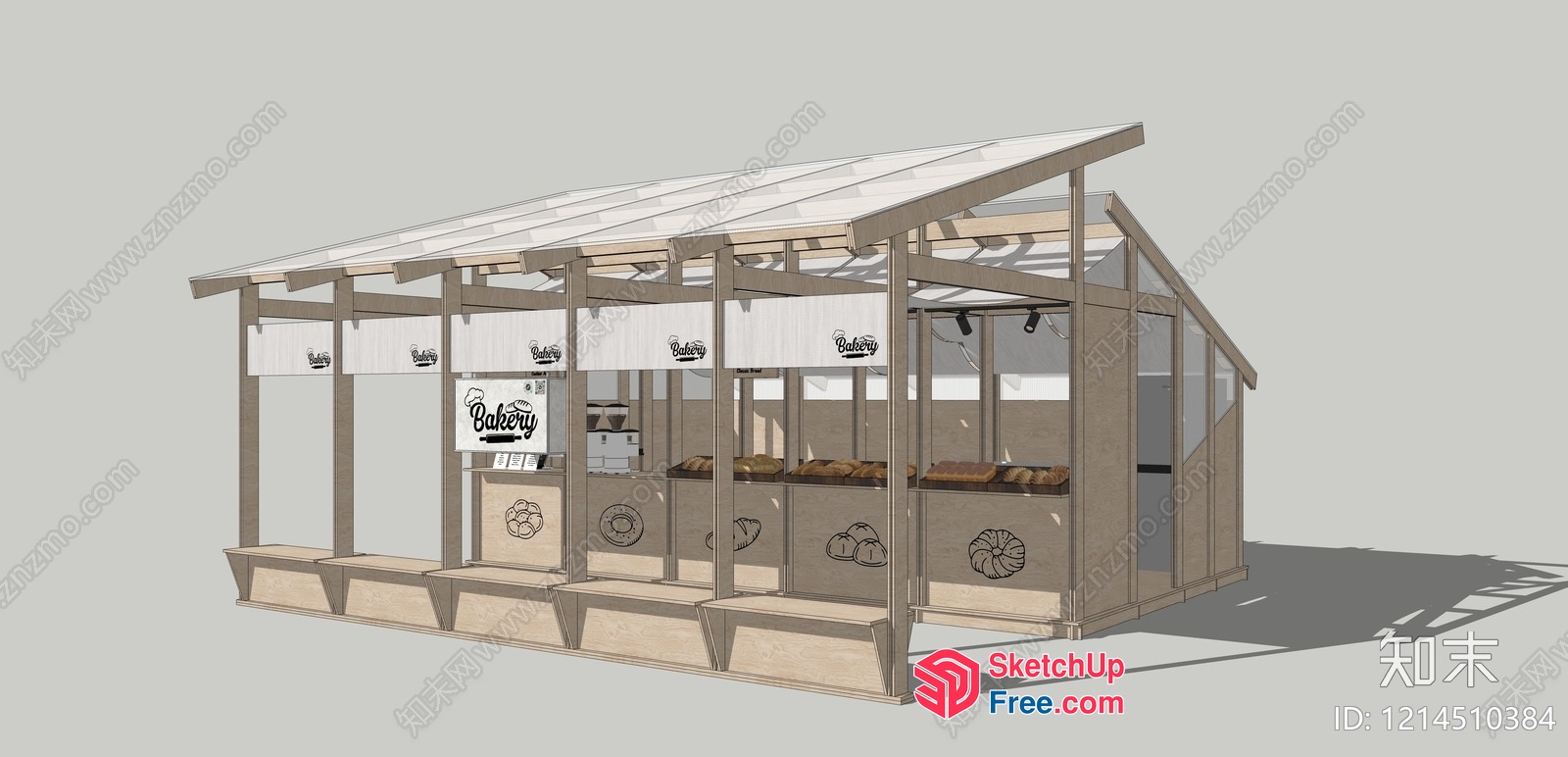 Bakery Shop With Glass Curtain Wall 3D SketchUp File