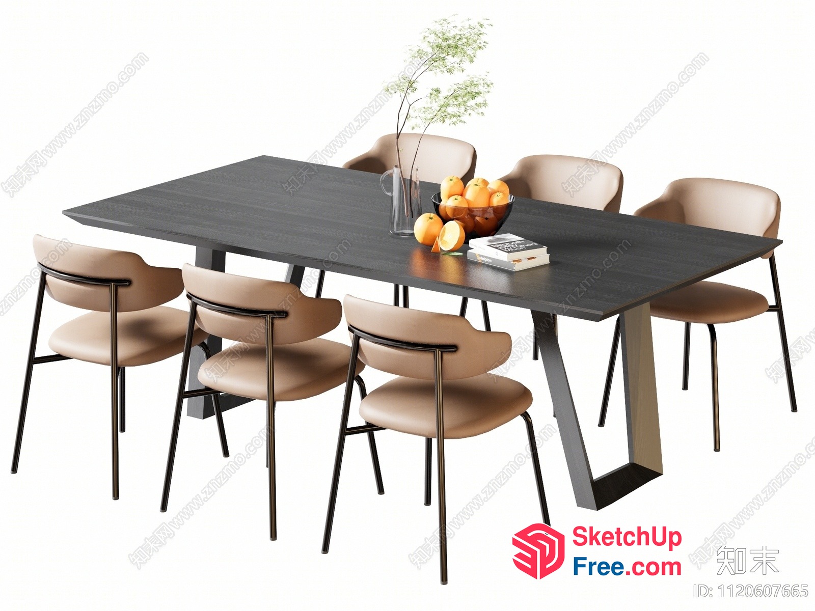 Rectangular Table With Six Chairs And Decorative Elements 3D SketchUp File