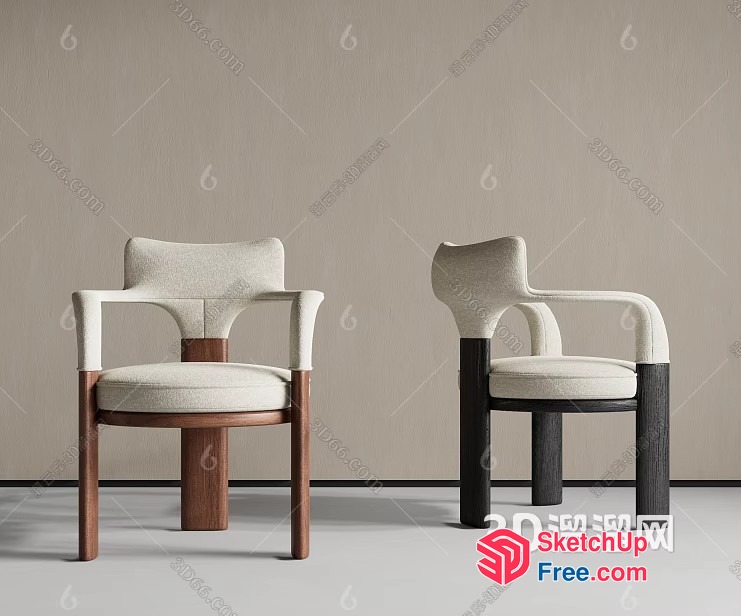 Modern Chairs With Creamy Style And Wood Accents 3D SketchUp File