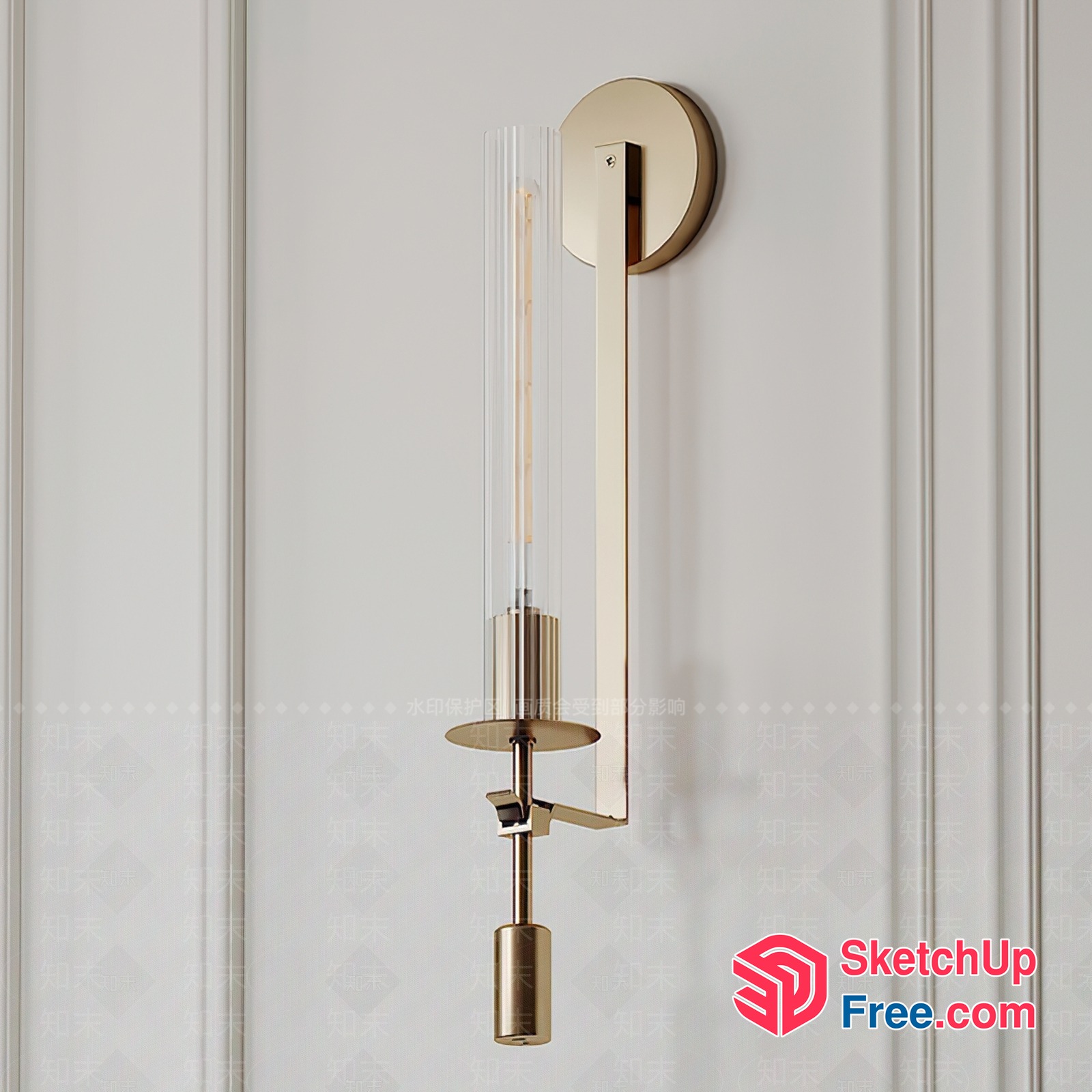 Elegant Modern Sconce With Clear Glass And Gold Finish 3D SketchUp File