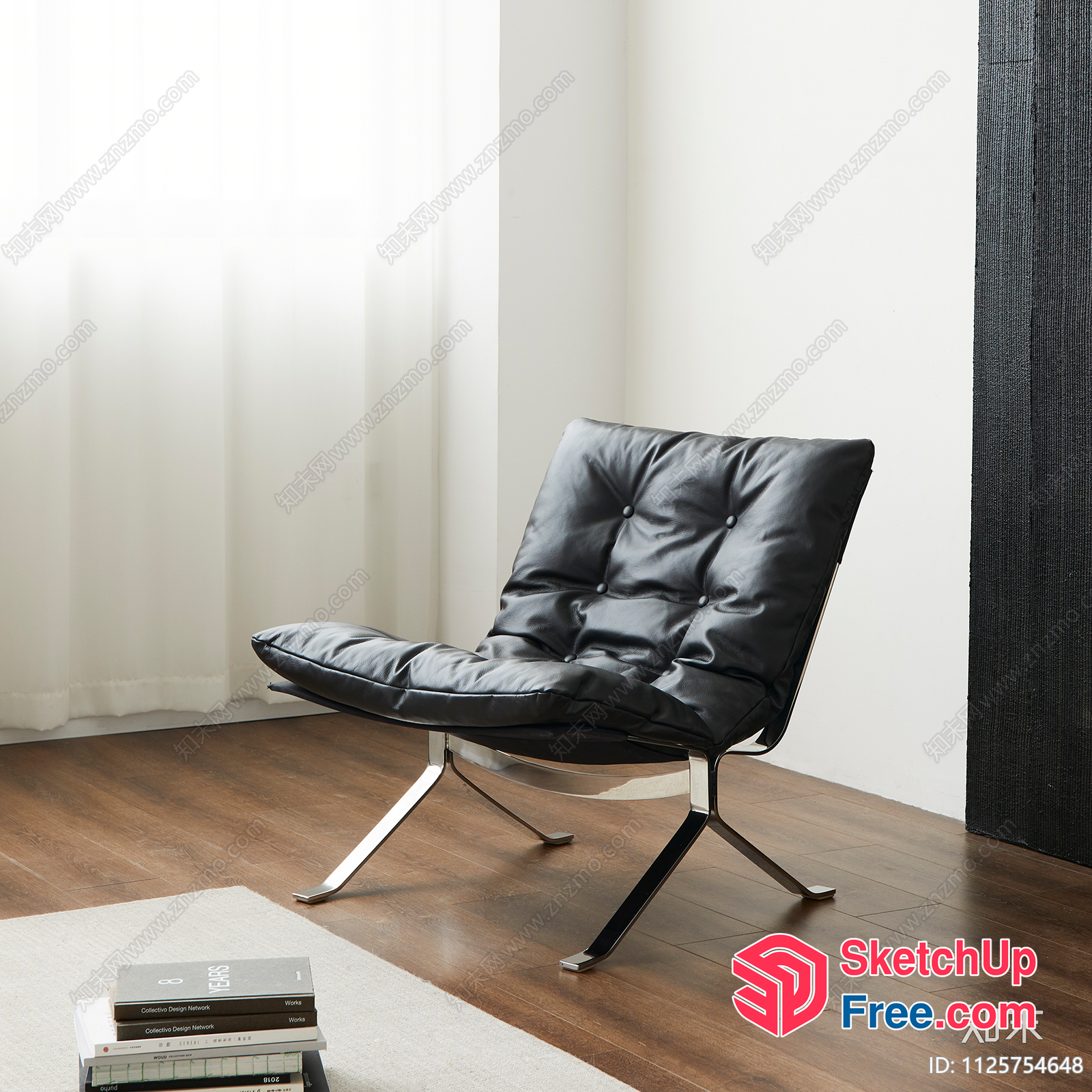 Modern Black Leather Chair With Chrome Legs 3D SketchUp File