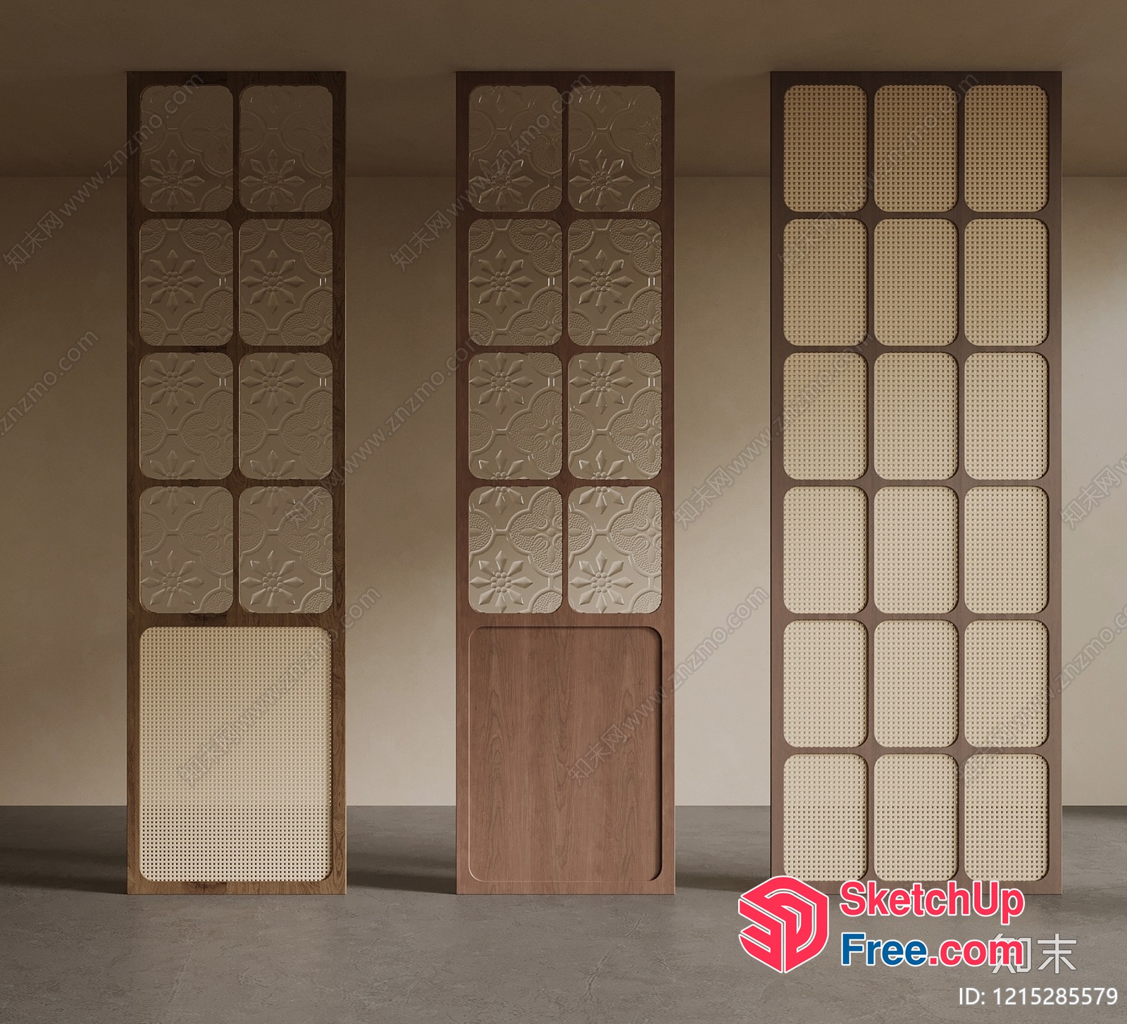 Partition Screen With Glass And Rattan Decorations 3D SketchUp File