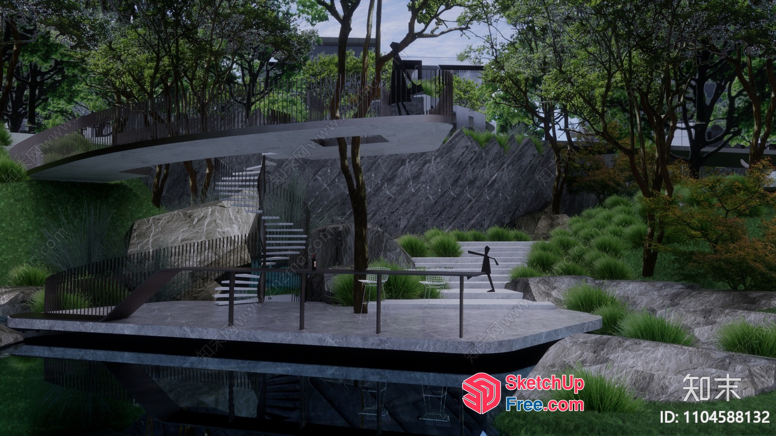 Modern Stairway And Outdoor Seating Area 3D SketchUp File
