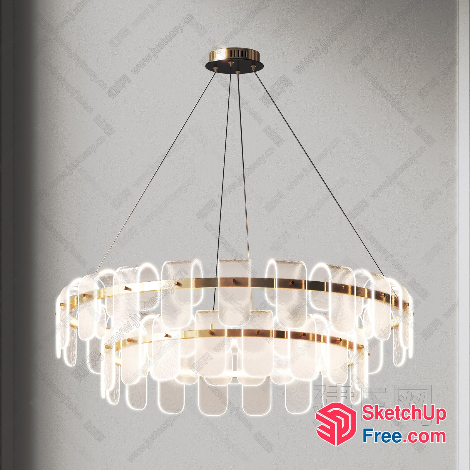 Elegant Modern Chandelier With Frosted Glass And Gold Accents 3D SketchUp File