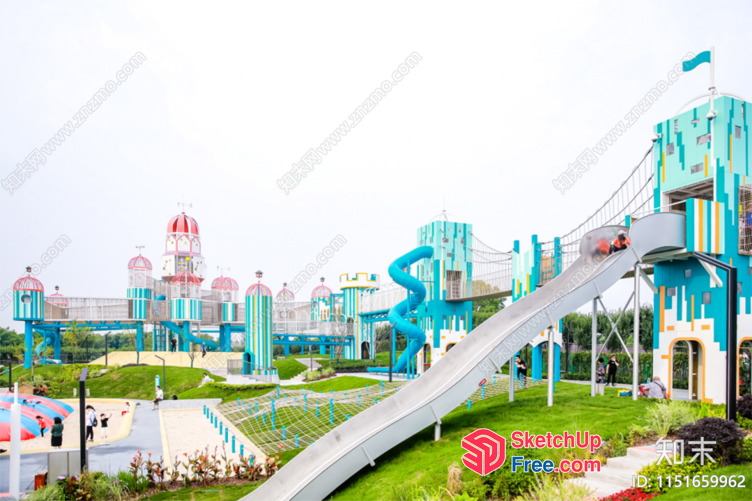 Vibrant Blue And White Playground With Slide And Tower 3D SketchUp File