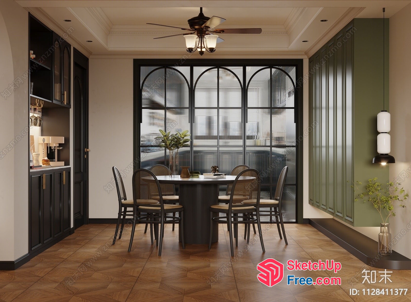 Elegant Modern Dining Room With Glass Curtain Wall 3D SketchUp File