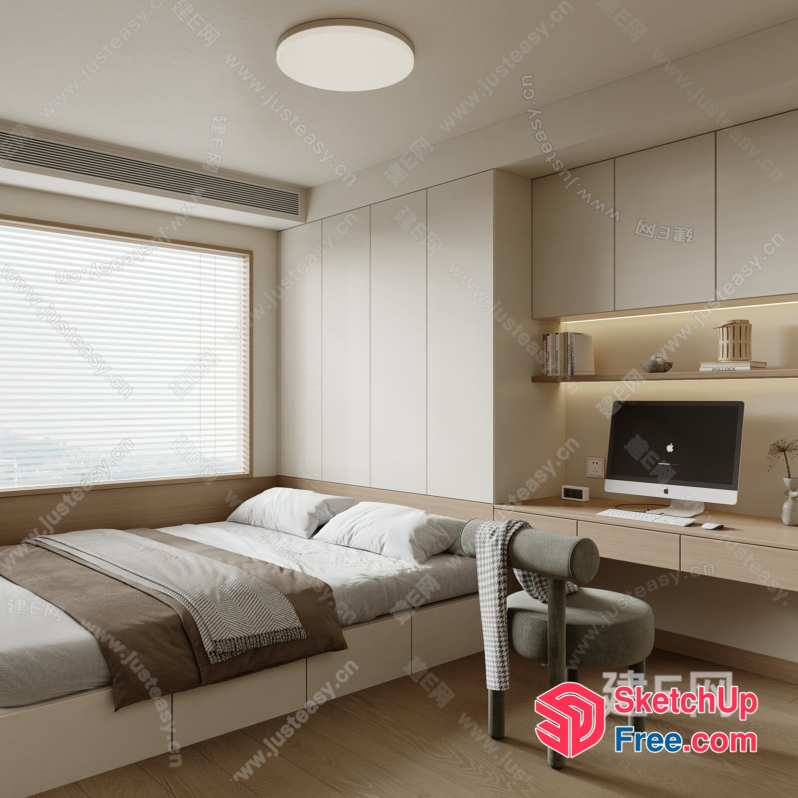 Minimalist Japanese Style Bedroom With Large Window 3D SketchUp File