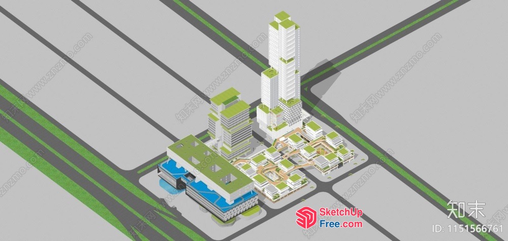 3D Architectural Model Of A Modern Urban Complex 3D SketchUp File