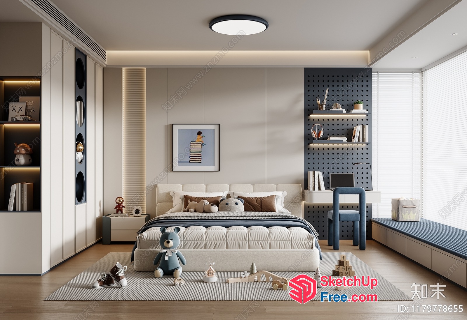 Modern Minimalist Scandinavian Style Bedroom Interior 3D SketchUp File