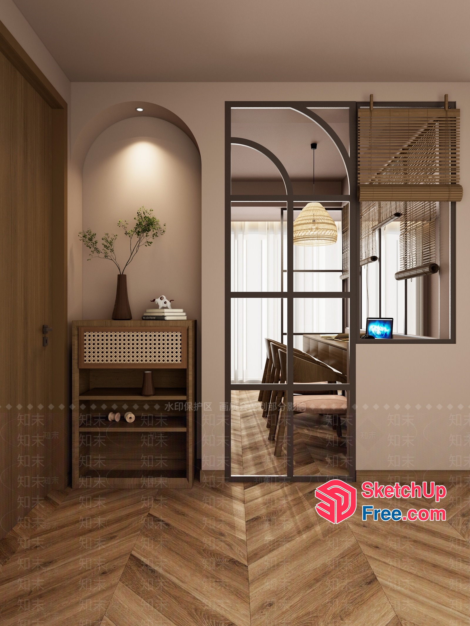 Elegant Wood And Metal Furniture Interior 3D SketchUp File