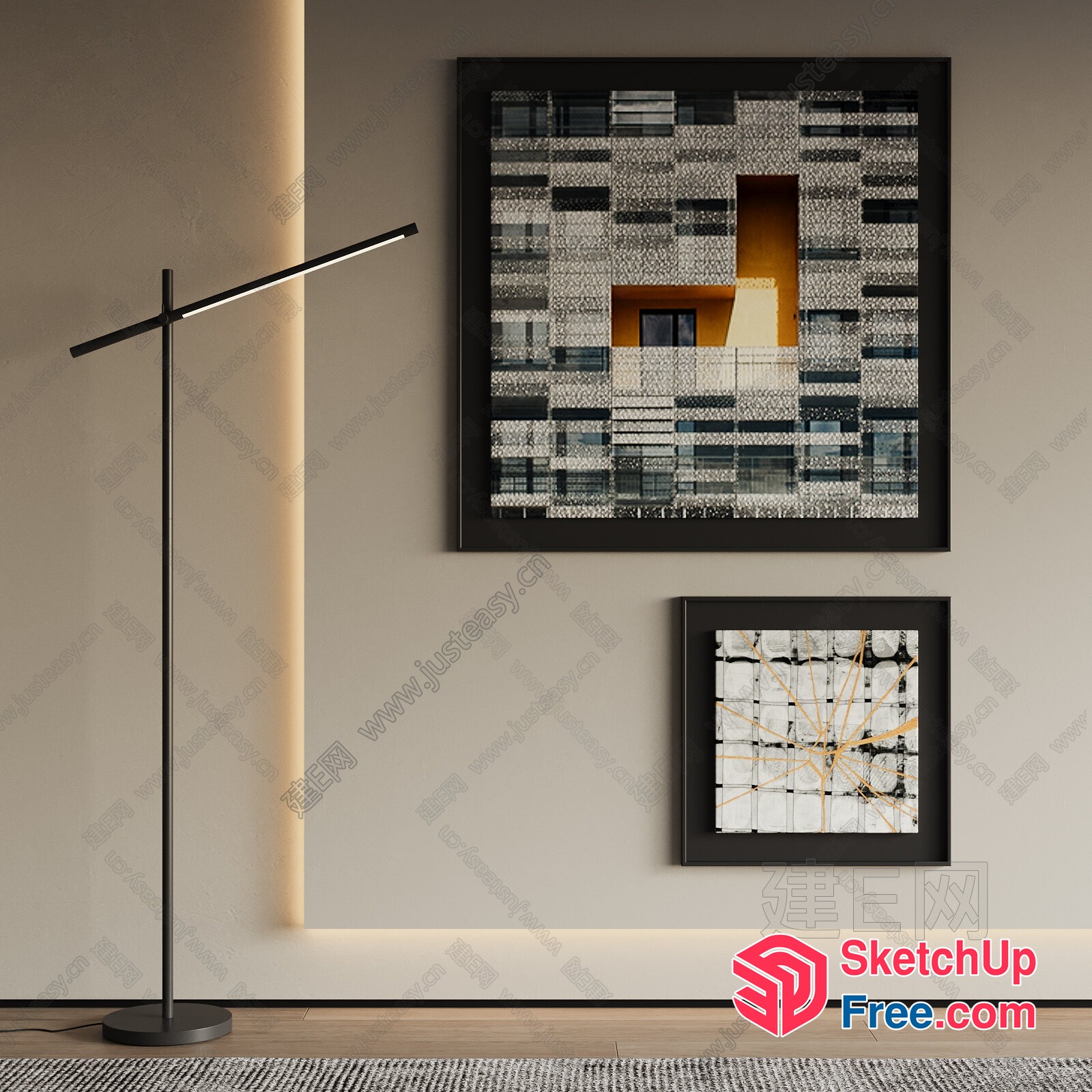 Modern Artwork Display With Sleek Floor Lamp 3D SketchUp File