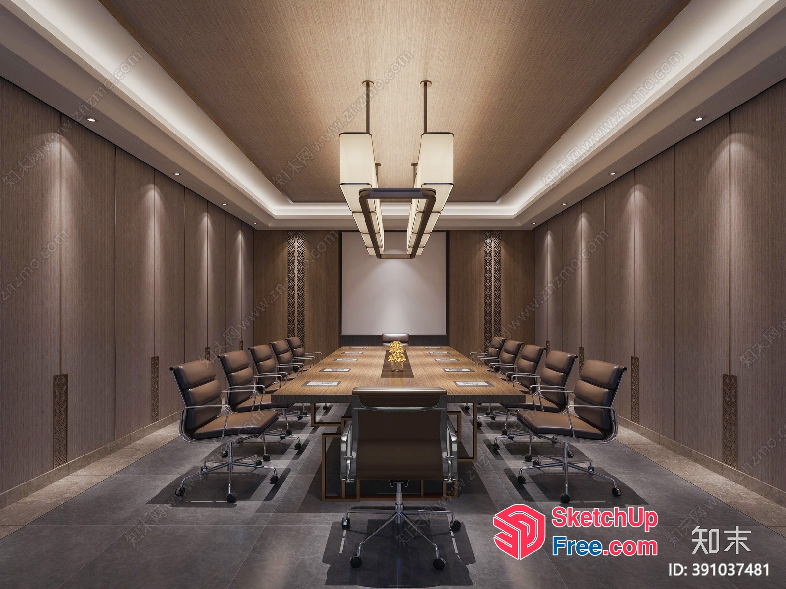 Elegant Conference Room With Long Table And Chairs 3D SketchUp File