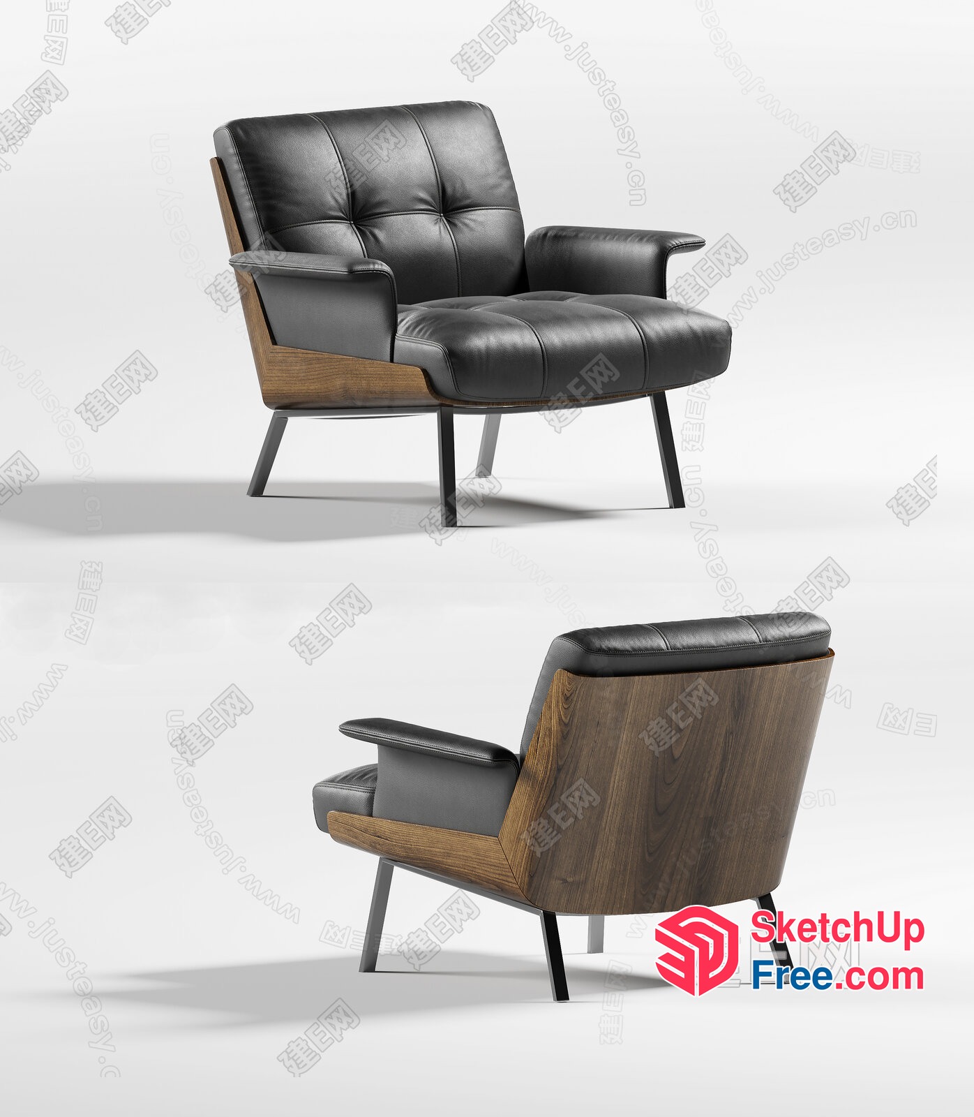 Modern Leather And Wood Accent Chair 3D SketchUp File