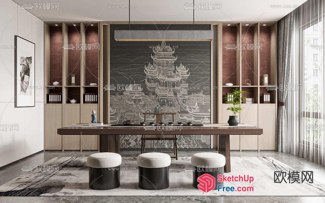 Asian-Inspired Dining Room With Traditional Chinese Elements 3D SketchUp File