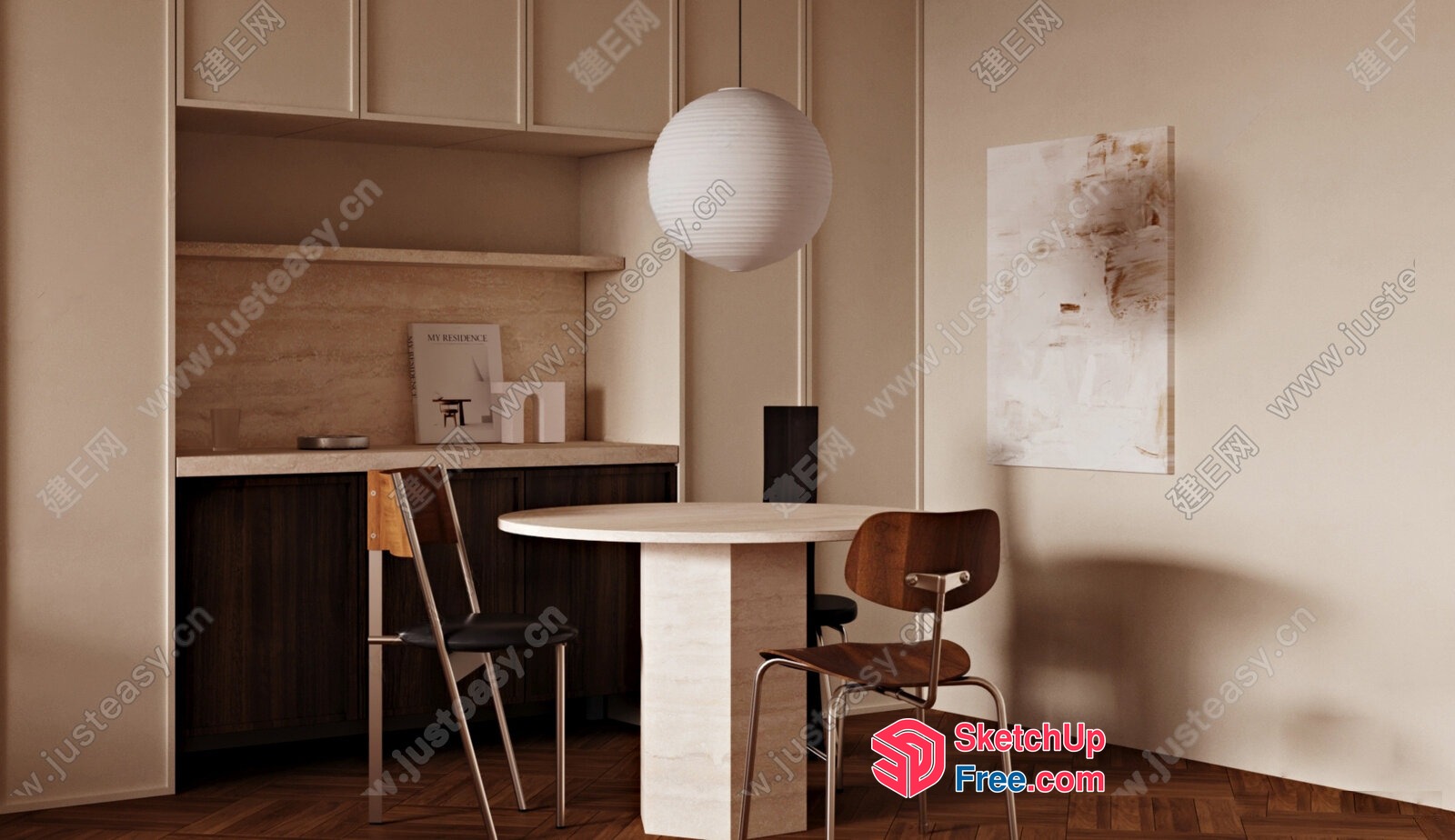 Minimalist Style Dining Room With Creamy Style Furniture 3D SketchUp File