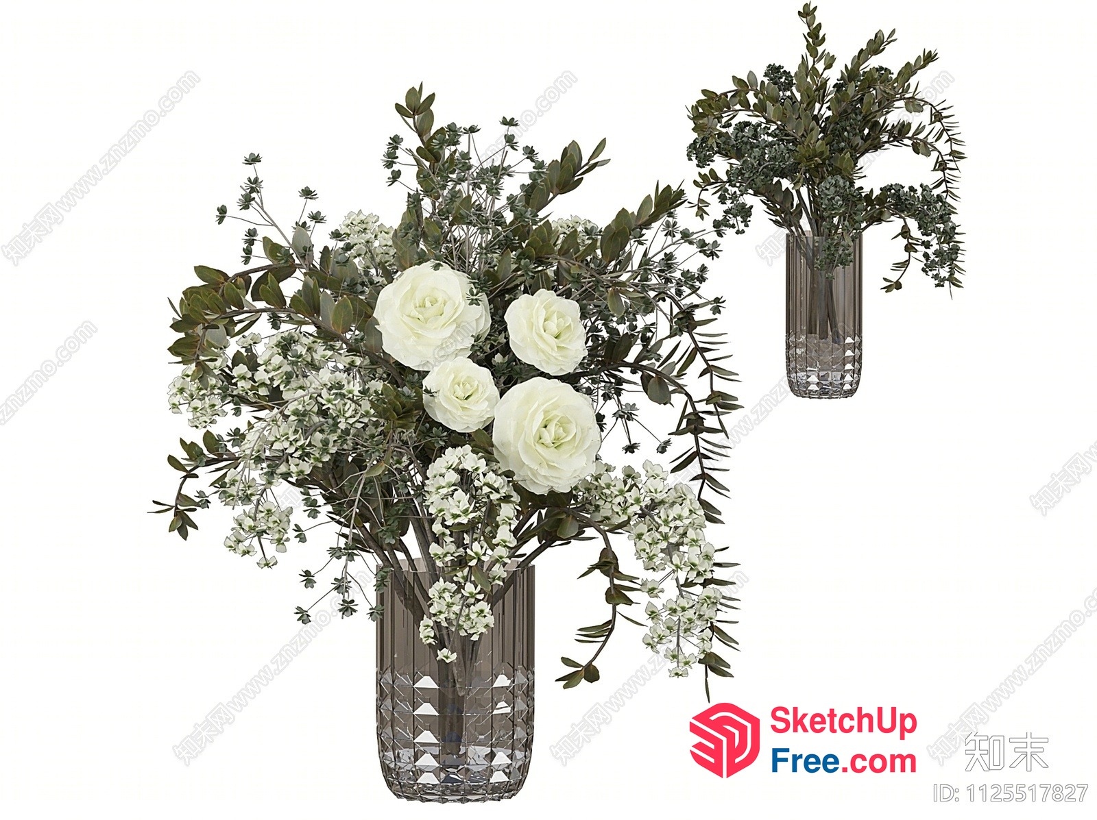 Elegant White Roses And Greenery Arrangement 3D SketchUp File