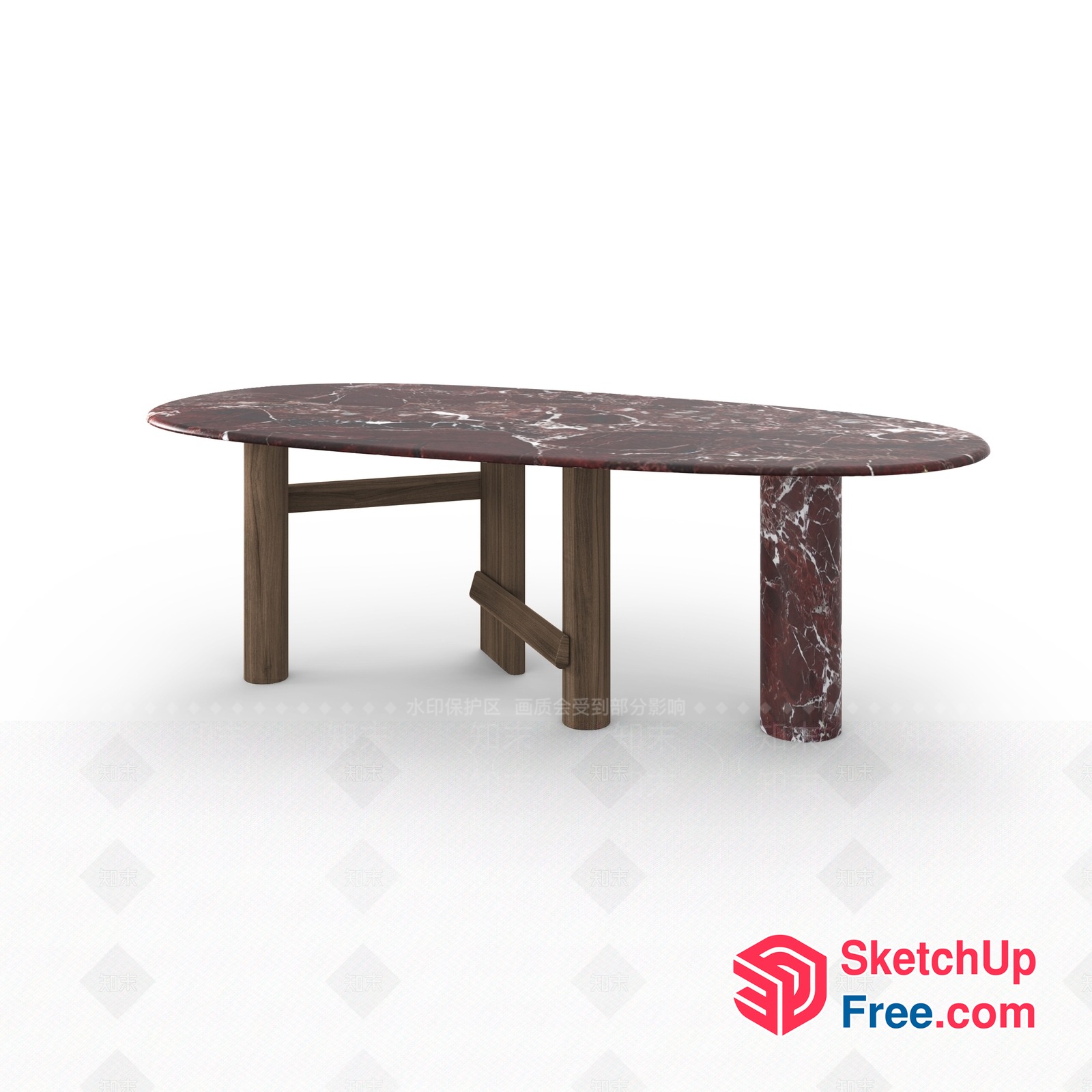 Elegant Oval Marble Coffee Table With Wooden Legs 3D SketchUp File