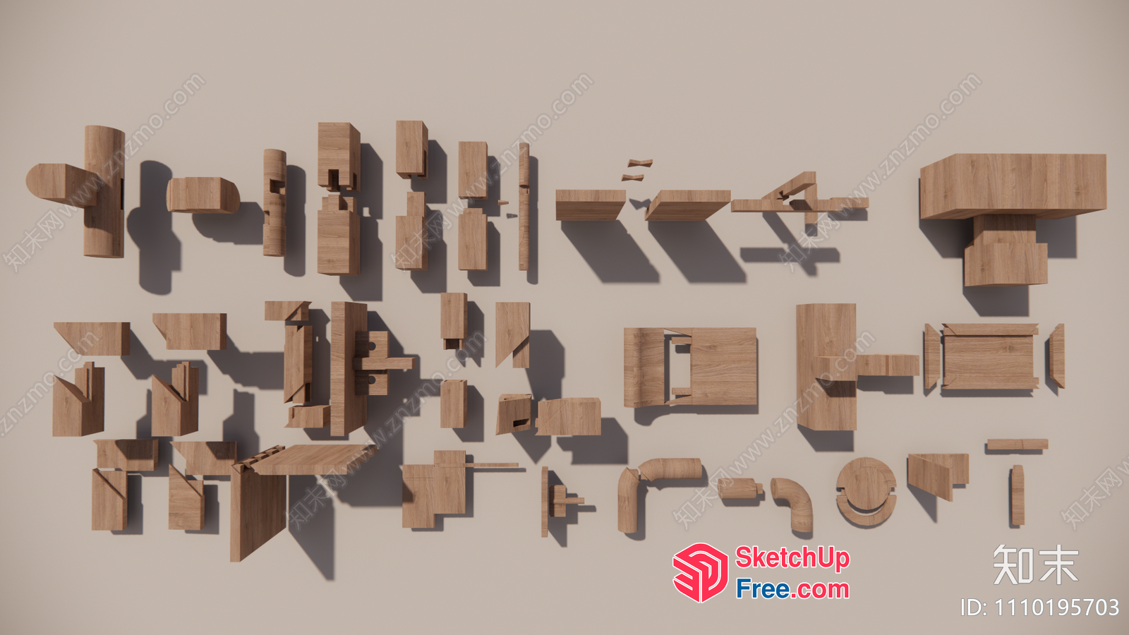 3D Model Of Various Wooden Shapes 3D SketchUp File