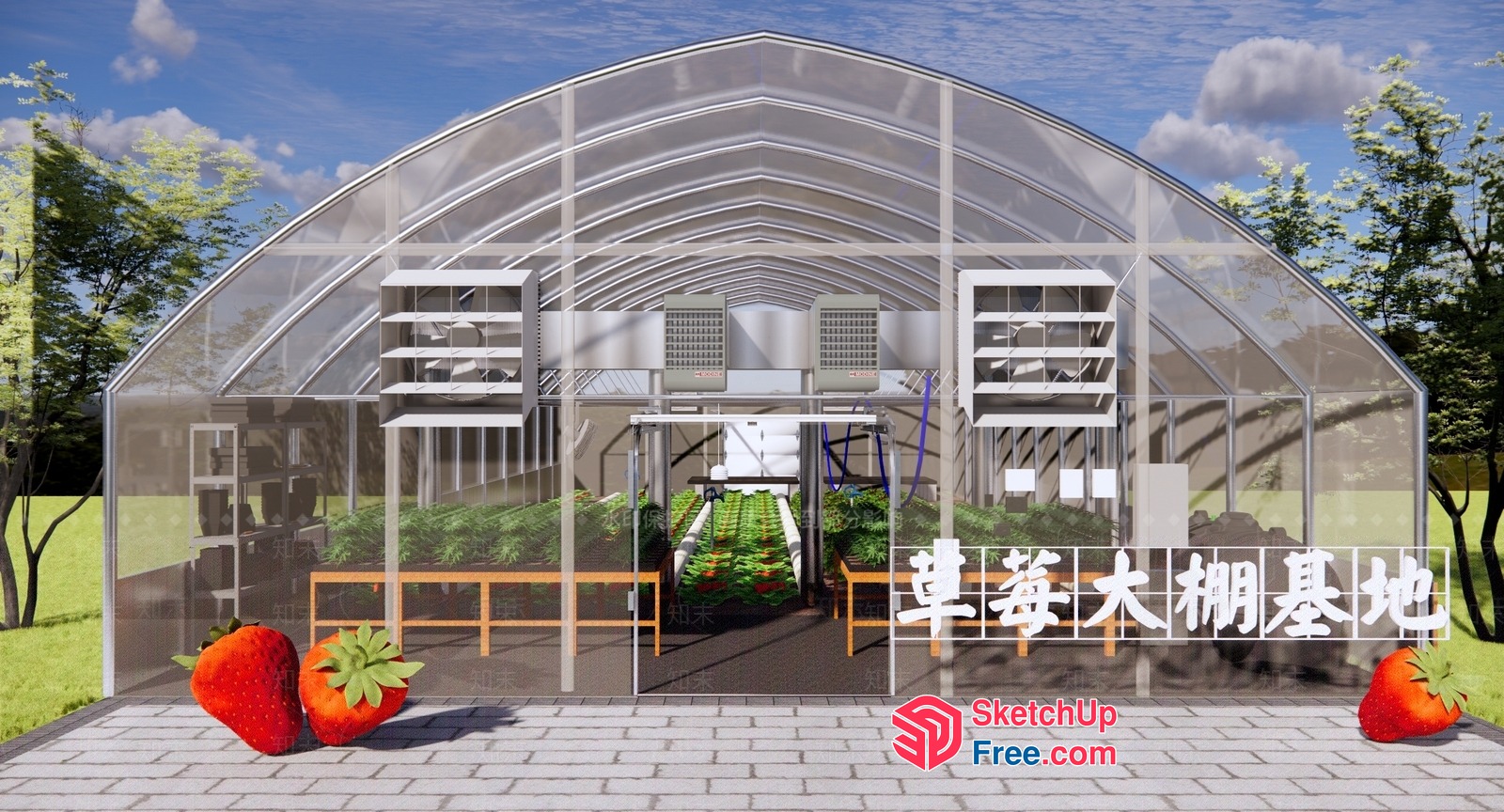 Modern Greenhouse With Glass Walls And Ceiling 3D SketchUp File