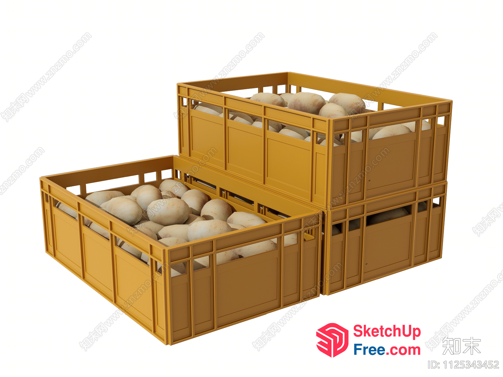 Stacked Yellow Boxes Filled With Large Beige Objects 3D SketchUp File