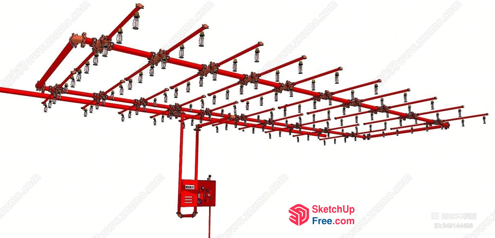 Red Metal Railing With Decorative Fixtures 3D SketchUp File