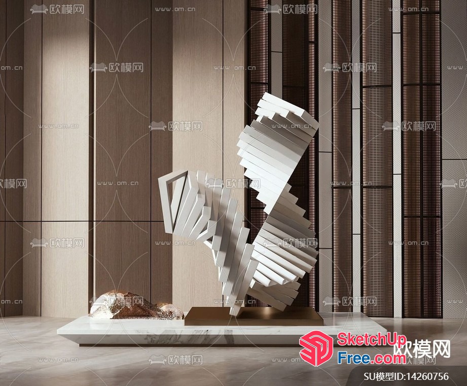 Modern White Sculpture On Marble Base 3D SketchUp File