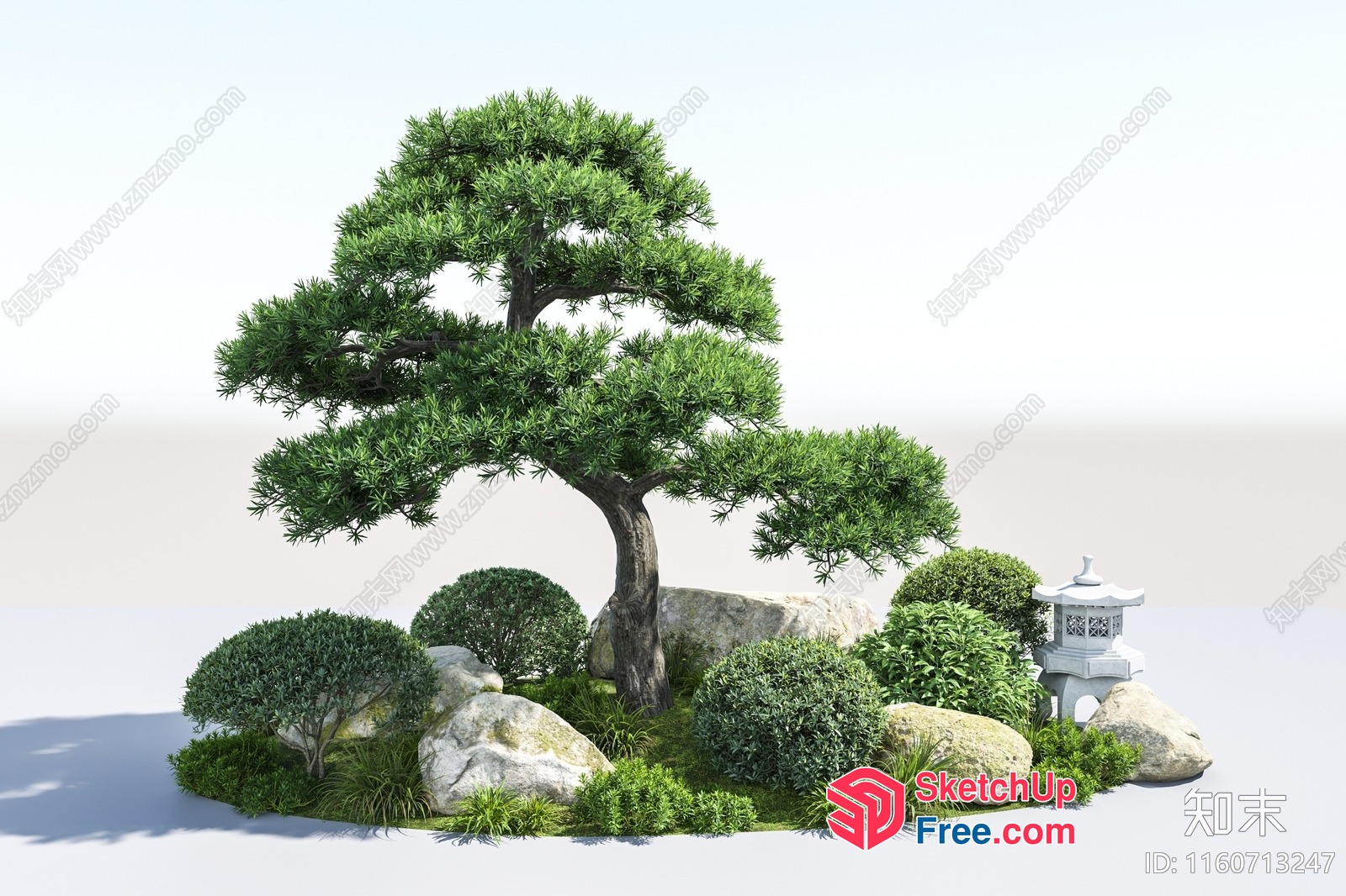 Japanese-Style Garden With Rocks And Trees 3D SketchUp File