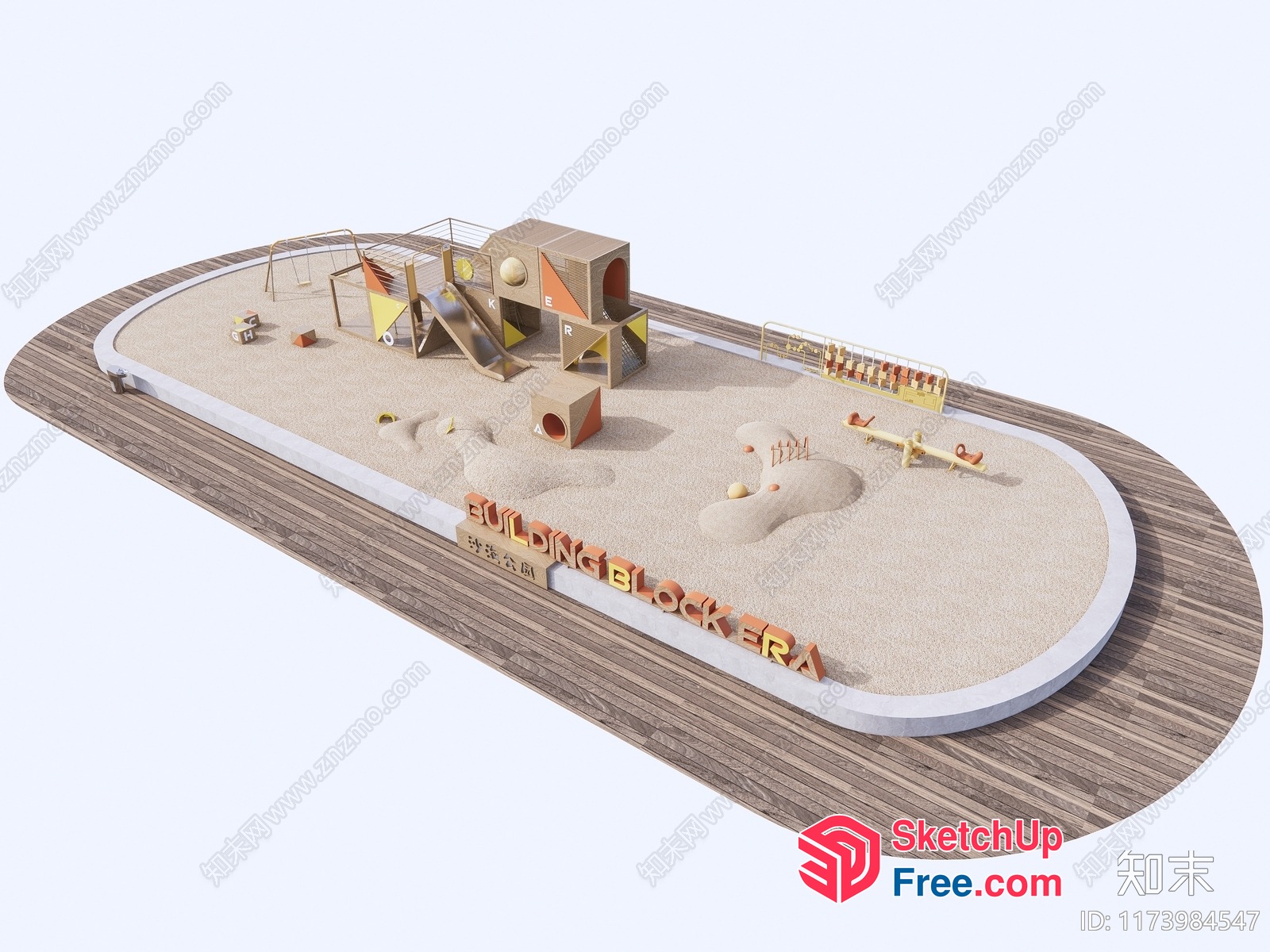 Modern Playground Design With Colorful Play Structures And Sand 3D SketchUp File