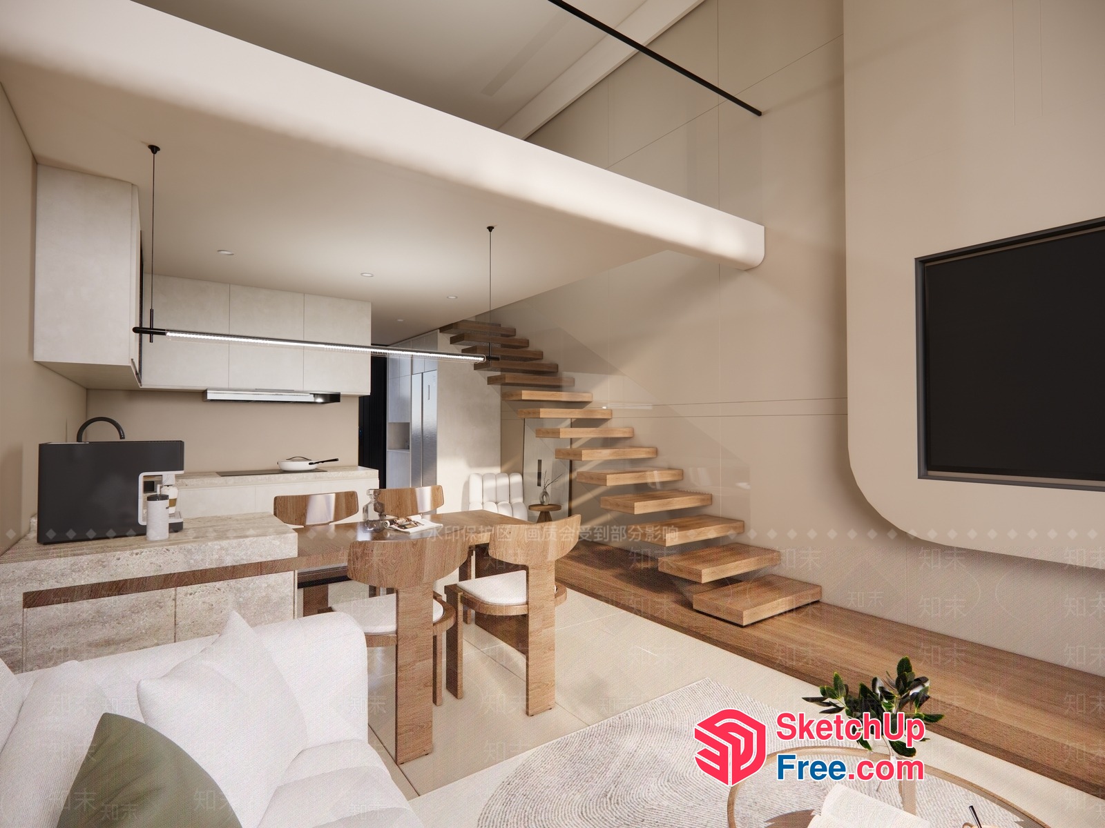 Modern Minimalist Living Space With Clean Lines And Natural Materials 3D SketchUp File