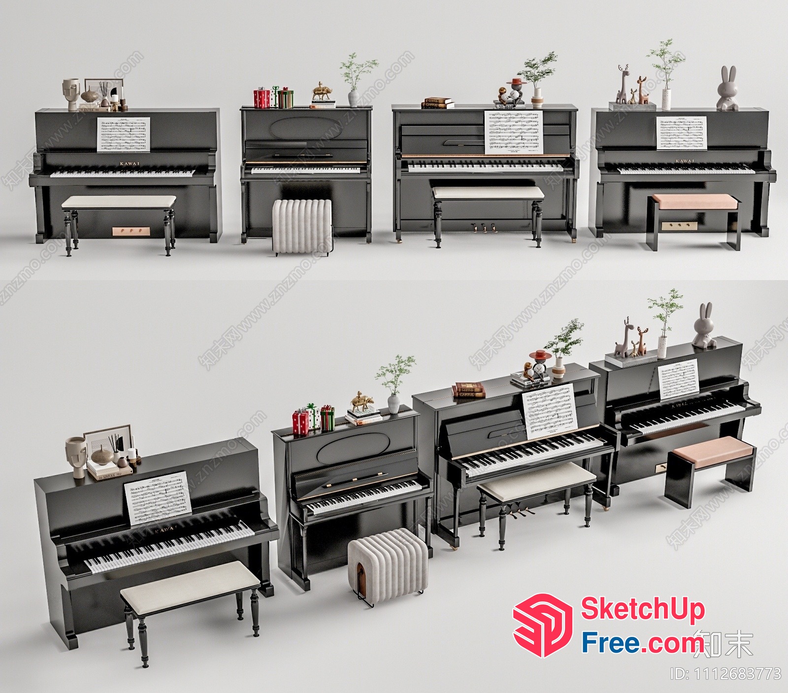 Elegant Piano Collection With Decorative Accessories 3D SketchUp File