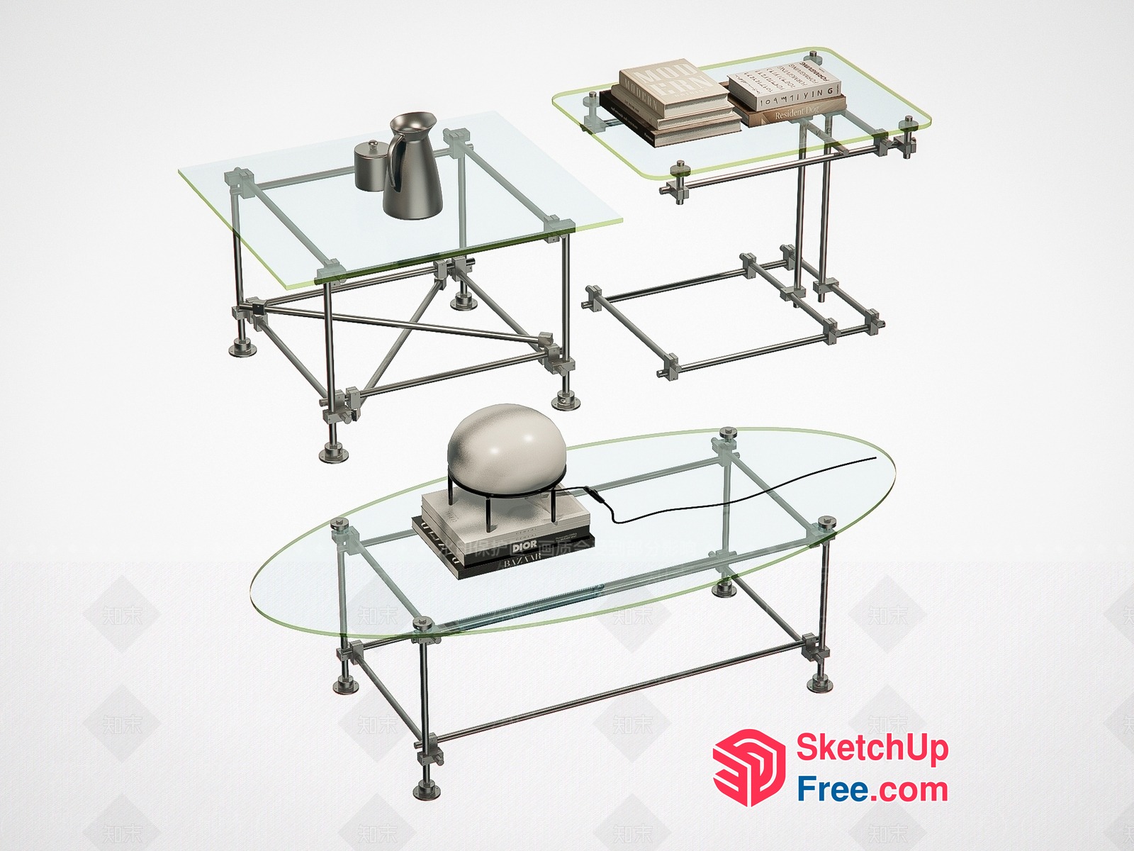 Modern Glass Coffee Table With Sleek Metal Frame 3D SketchUp File
