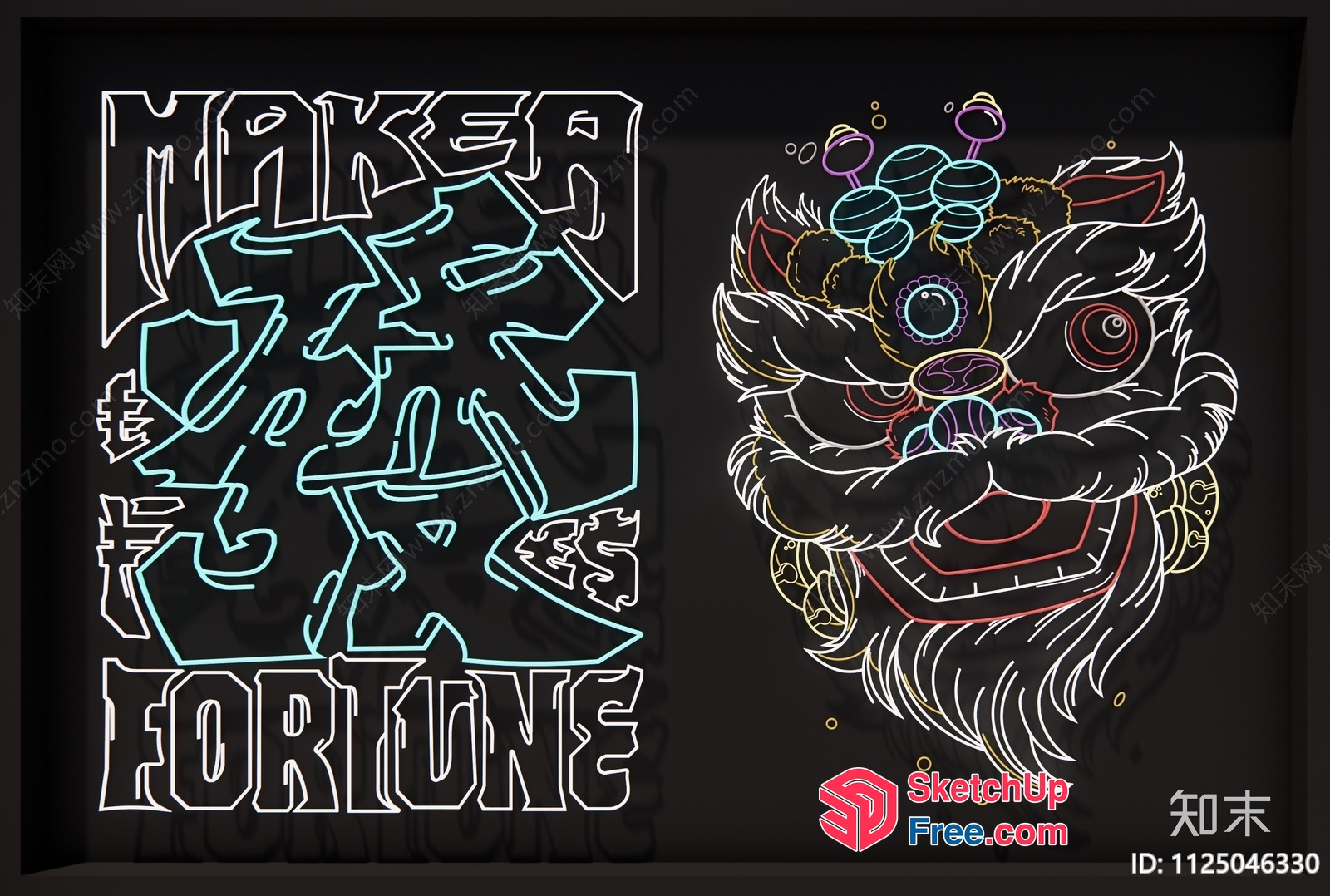 Graffiti Artwork And Colorful Lion Head 3D SketchUp File