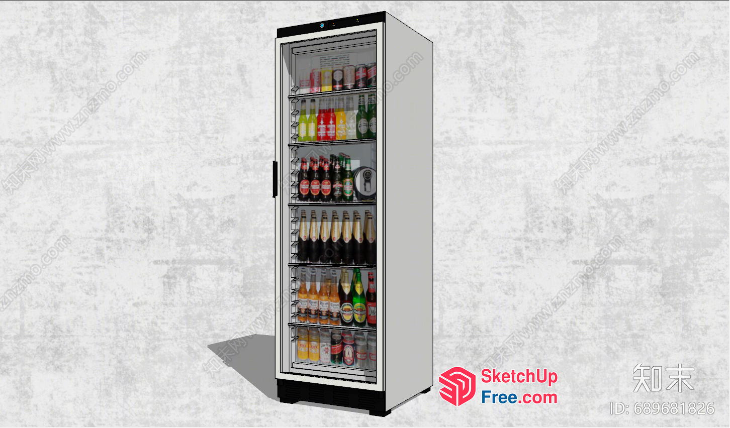 Beverage Fridge With Glass Door And Multiple Shelves 3D SketchUp File