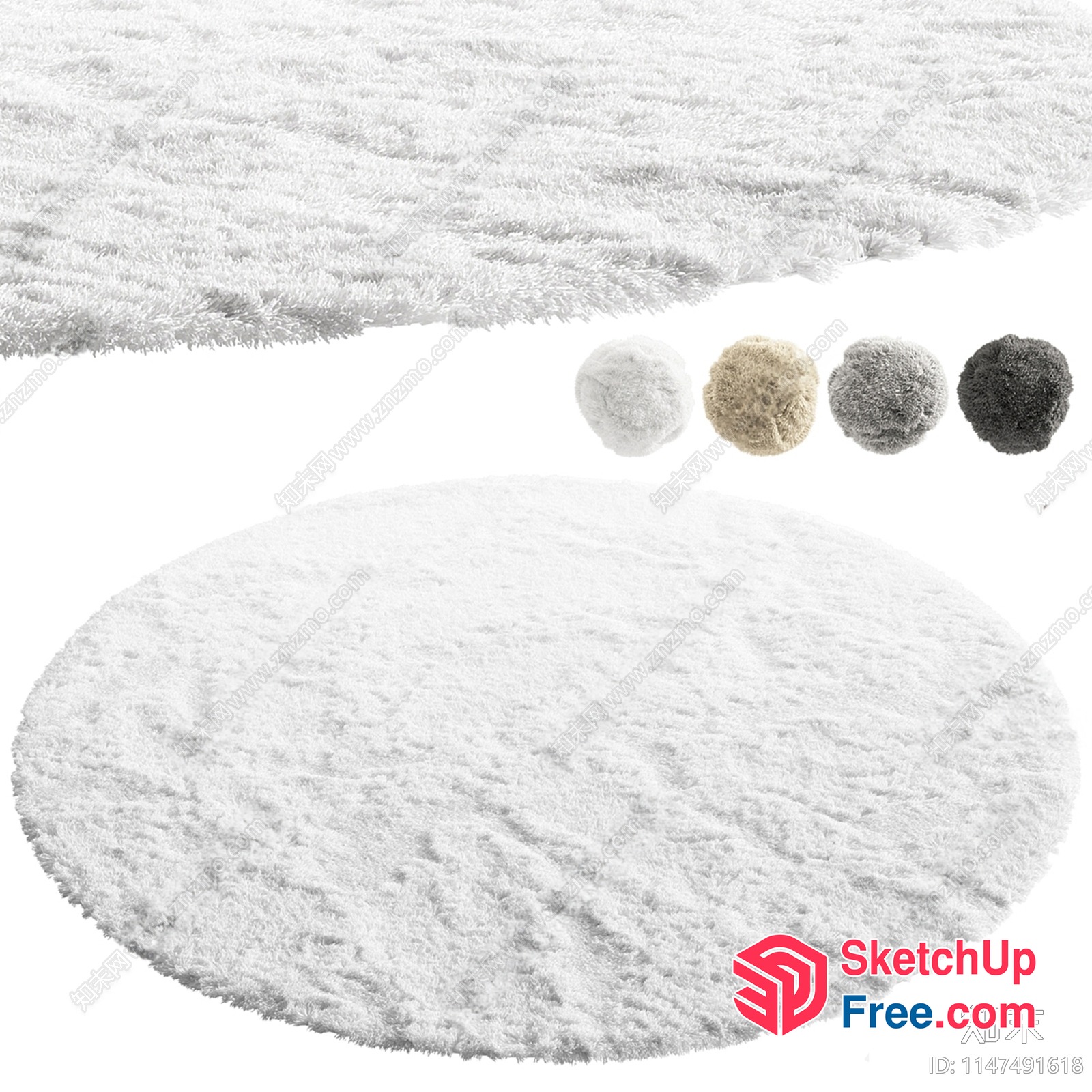 White Shaggy Rug With Circular And Rectangular Shapes 3D SketchUp File