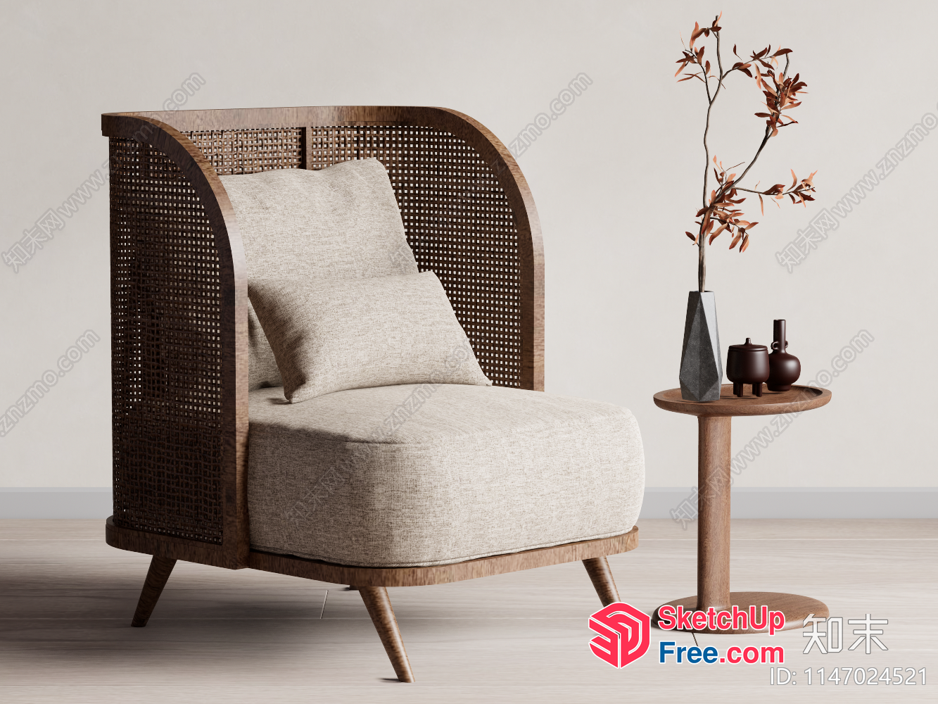 Modern Japanese-Style Living Room With Rattan Chair And Table 3D SketchUp File