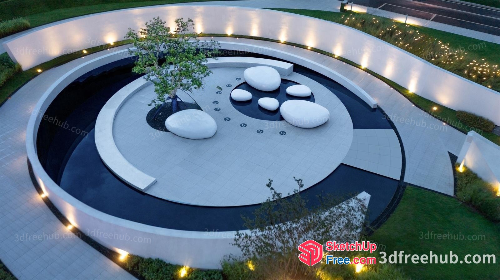 Modern White And Black Circular Architecture 3D SketchUp File