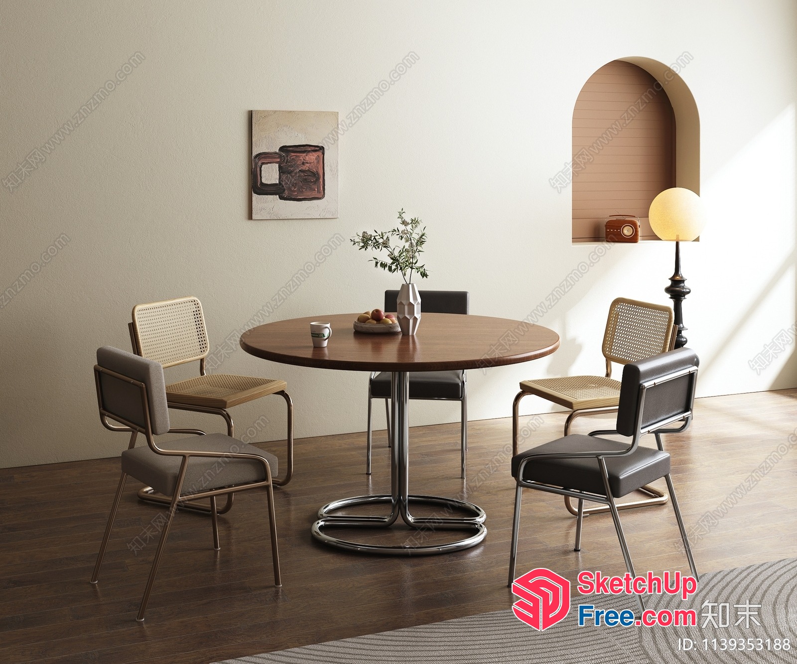 Elegant Dining Room With Round Table And Modern Chairs 3D SketchUp File