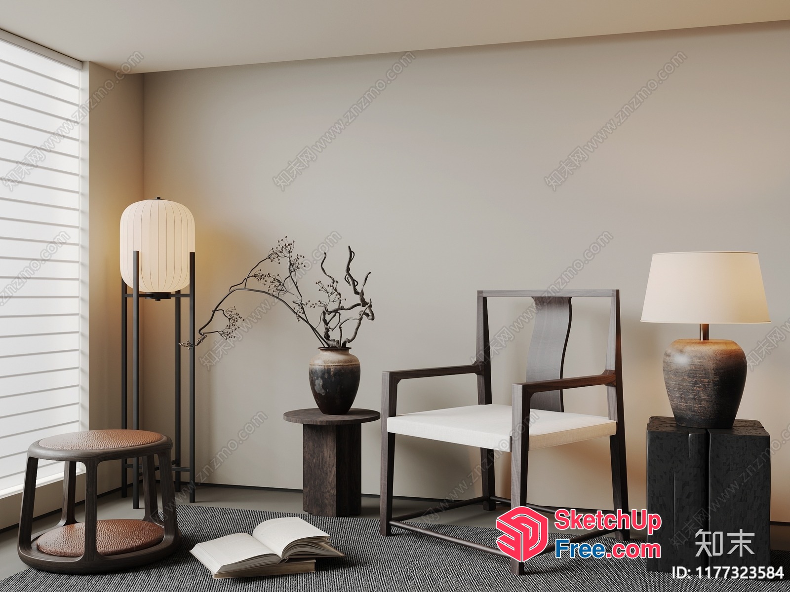 Modern Asian-Inspired Living Room Furniture 3D SketchUp File
