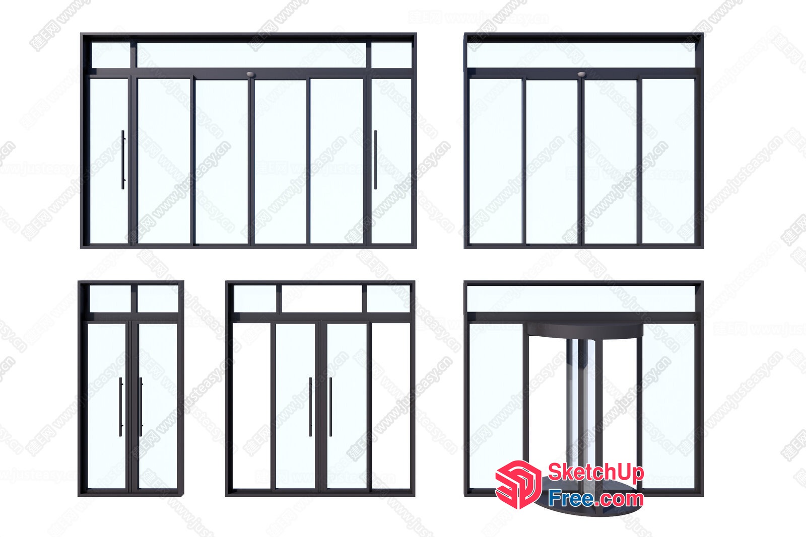 Black Metal Framed Glass Sliding Door Set 3D SketchUp File